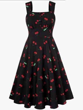 Belle Poque – Black A-Line Dress w/Red Cherries, NWT (Size 2X)